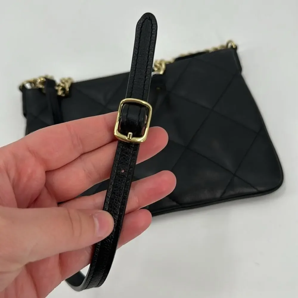 Talbots black leather quilted gold chain crossbody bag